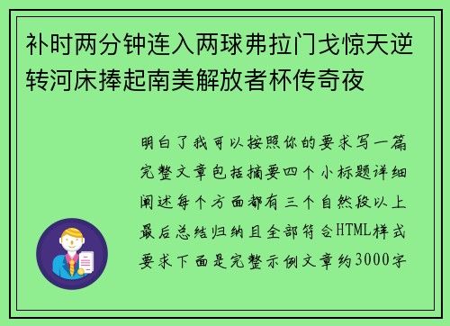 补时两分钟连入两球弗拉门戈惊天逆转河床捧起南美解放者杯传奇夜